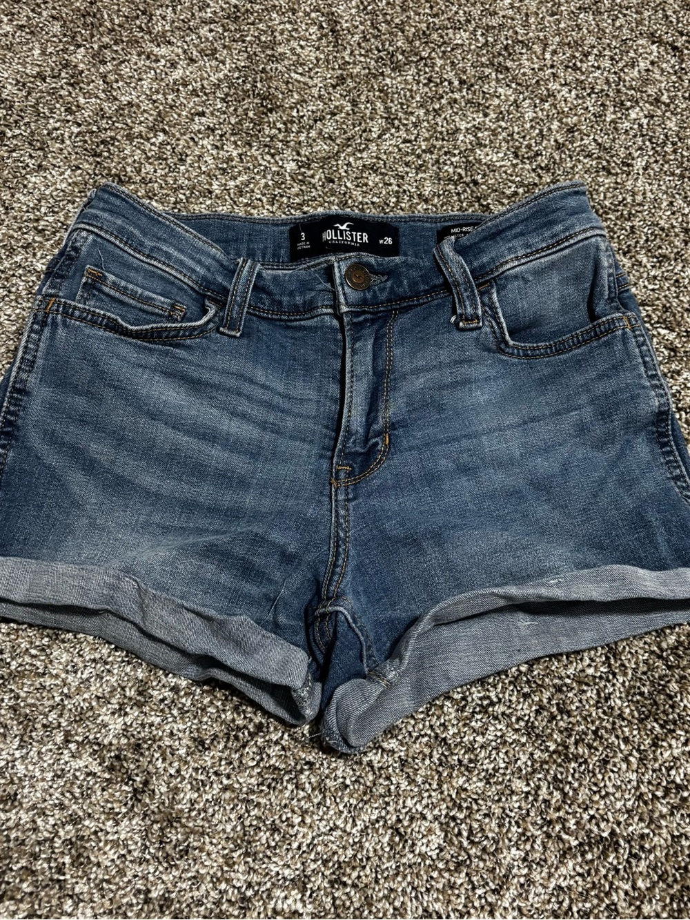 Hollister Women's Mid-Blue Rolled Cuff Denim Shorts